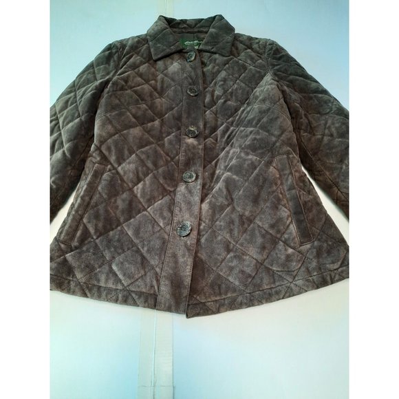 Eddie Bauer womens brown quilted button front heavy suede casual coat size S - Picture 2 of 10